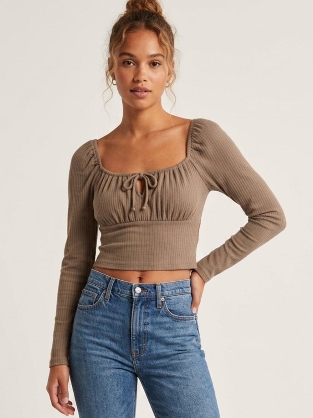 Madewell Ribbed Square-Neck Long-Sleeve Top